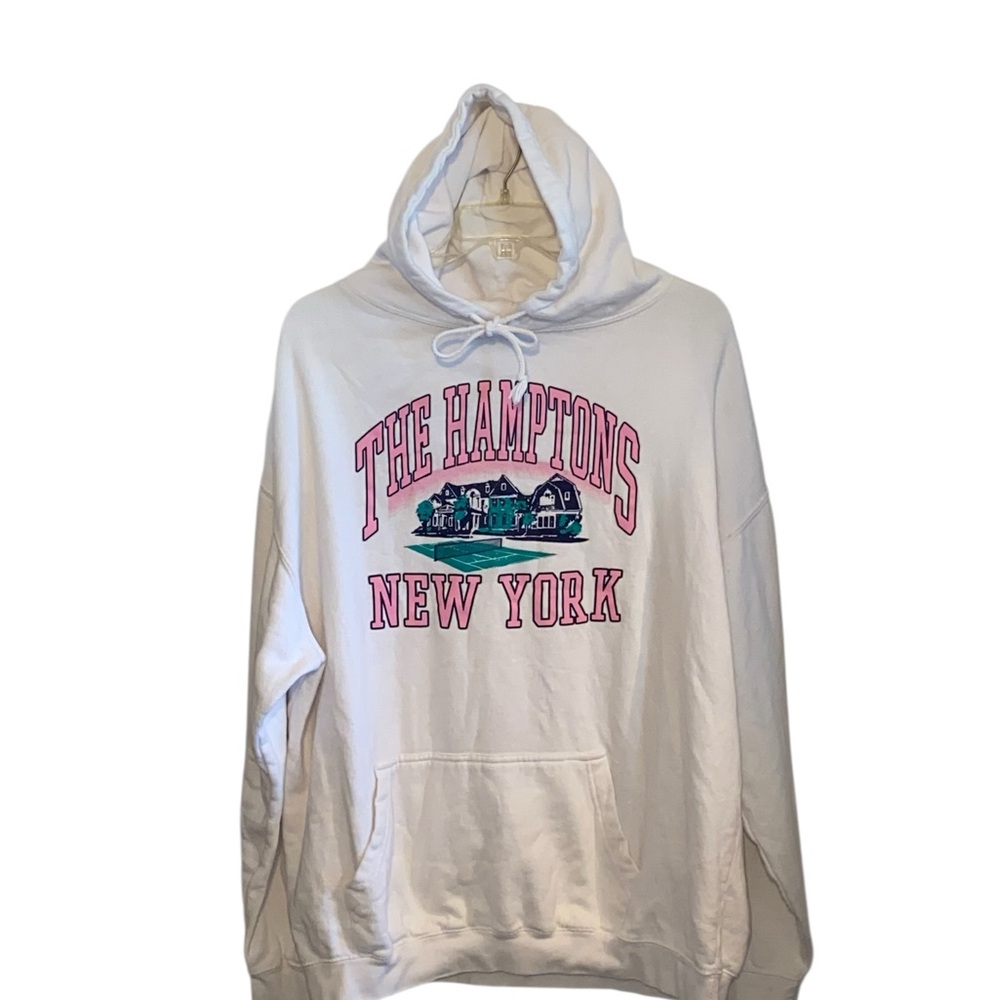 Firstport The Hamptons New York Graphic Hoodie White Pink Blue Old Money Preppy